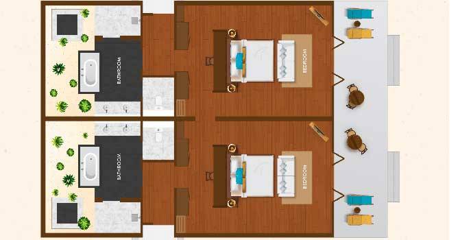 2 Bedroom Sunset Family Beach Beach Villa; Floorplan, Atmosphere Kanifushi