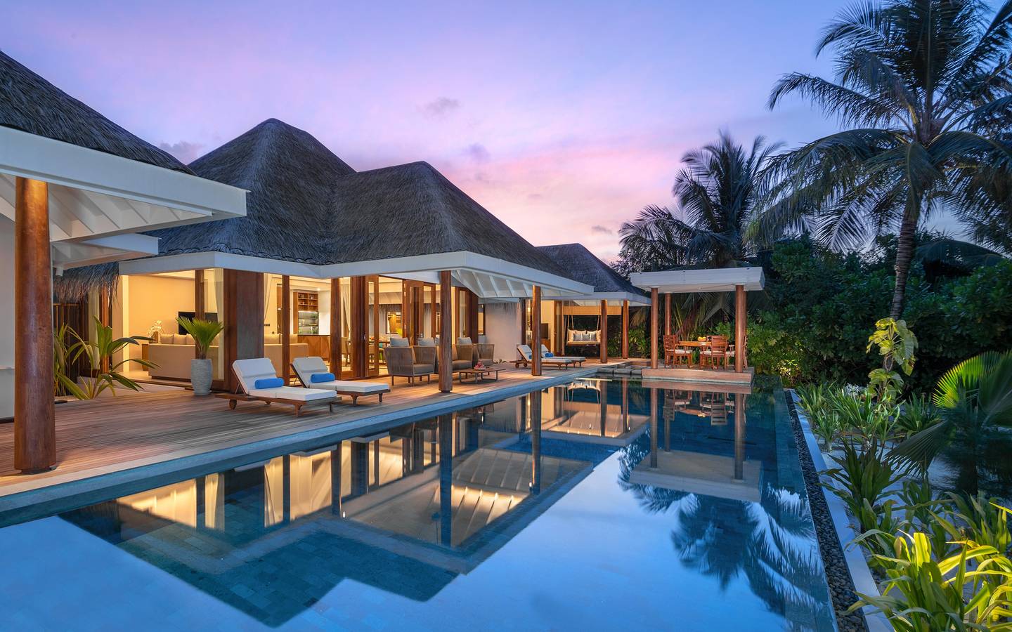 Anantara Kihavah - Pool View Two Bedroom Beach Pool Residence at Dusk