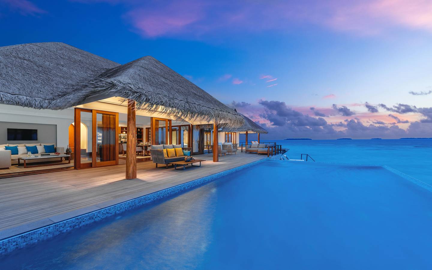 Anantara Kihavah - Pool View Two Bedroom Beach Pool Residence at Dusk