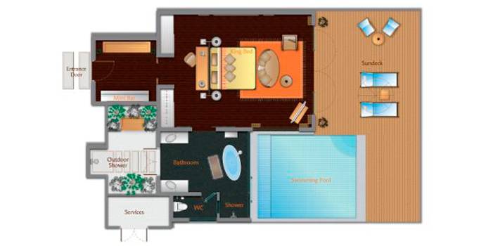 Ocean Pool Bungalow, Grundriss | Anantara Veli Maldives Resort