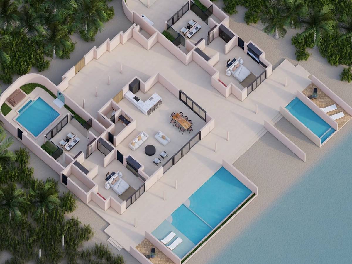 Villa Haven - Two Bedroom Residence with Two Beach Pools and Garden Pool - Floor Plan 1