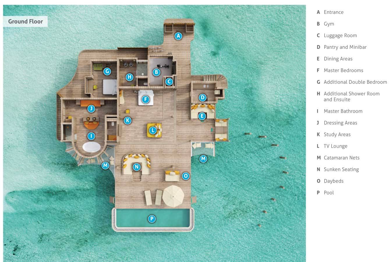 Grundriss, Crusoe Villa, Soneva Secret