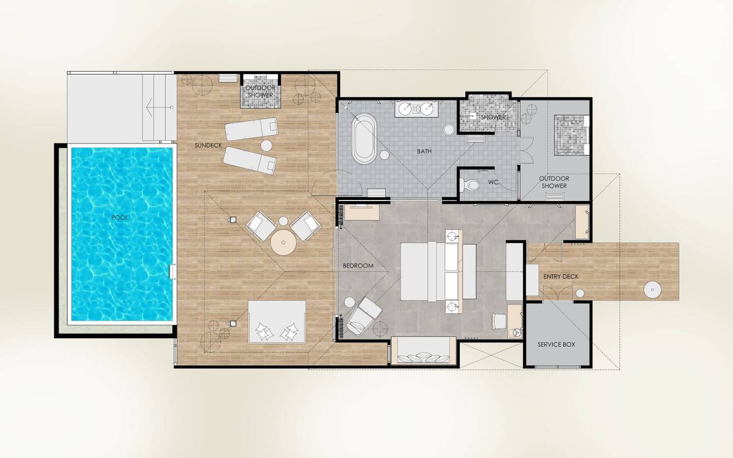 Seaside Finolhu, Baa Atoll, Maldives, Ocean Pool Villa, Grundriss