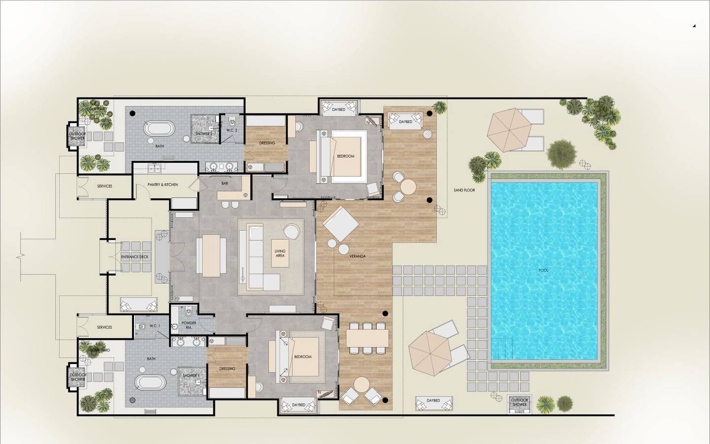 Seaside Finolhu, Baa Atoll, Maldives, Two Bedroom Beach Pool Villa, Grundriss