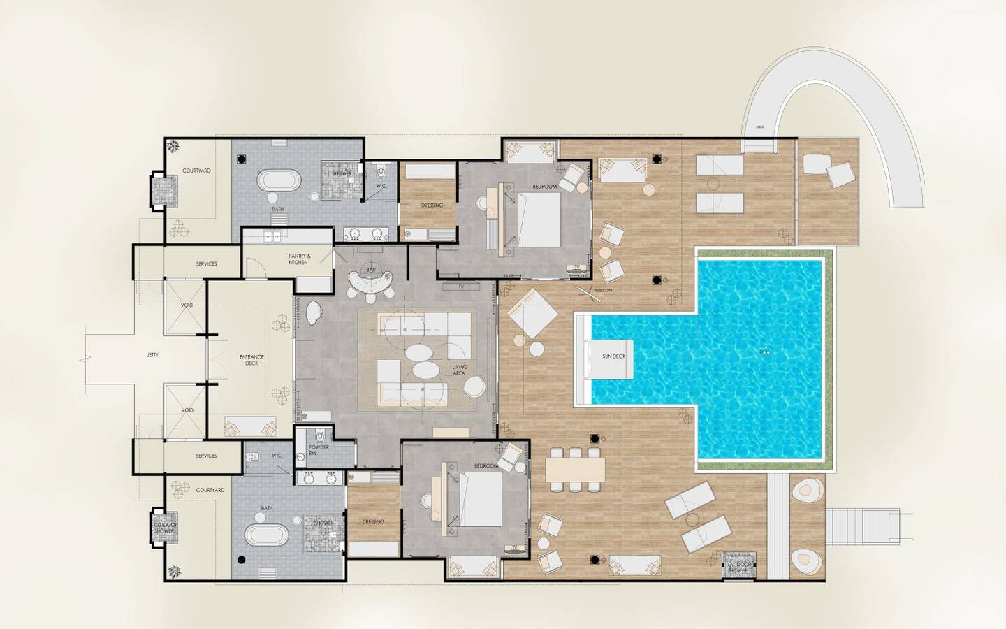 Seaside Finolhu, Baa Atoll, Maldives, Rockstar Two Bedroom Ocean Pool Villa, Grundriss