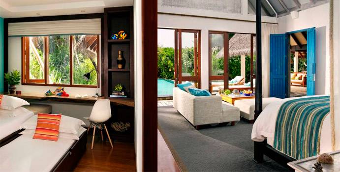 Kinderschlafzimmer, Family Beach Villa mit Pool, Four Seasons Resort Maldives