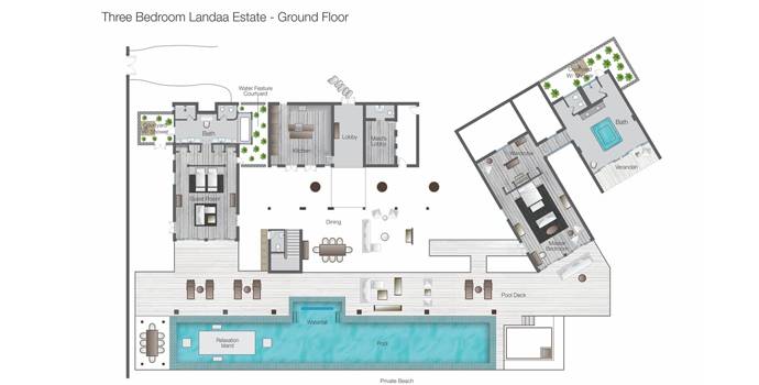 Floorplan, Three Bedroom Laanda Estate, Four Seasons Resort Maldives