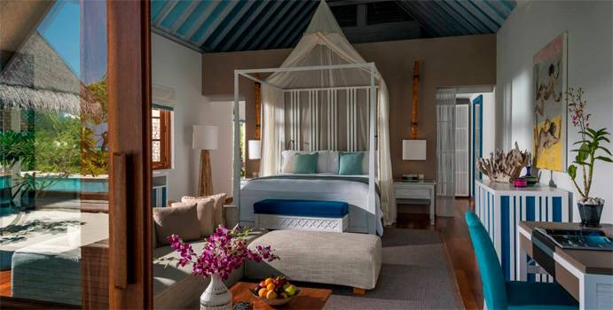 Schlafen, Two Bedroom Royal Beach Villa, Four Seasons Resort Maldives