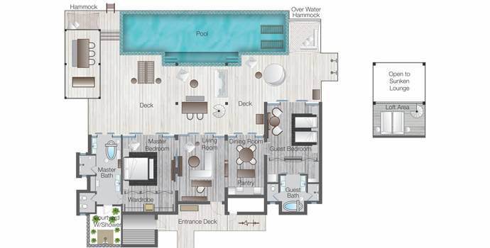 Two Bedroom Sunset Water Suite Floorplan, Four Seasons Resort Maldives at Landaa Giraavaru