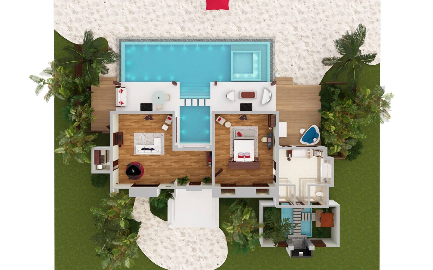 Beach Pool Pavillon mit einem Schlafzimmer 1