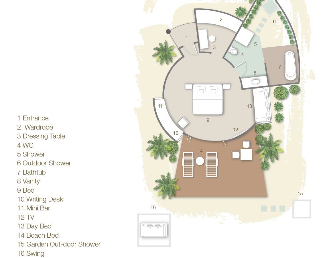Sun Siyam Vilu Reef, Malediven, Deluxe Beach Villa, Grundriss