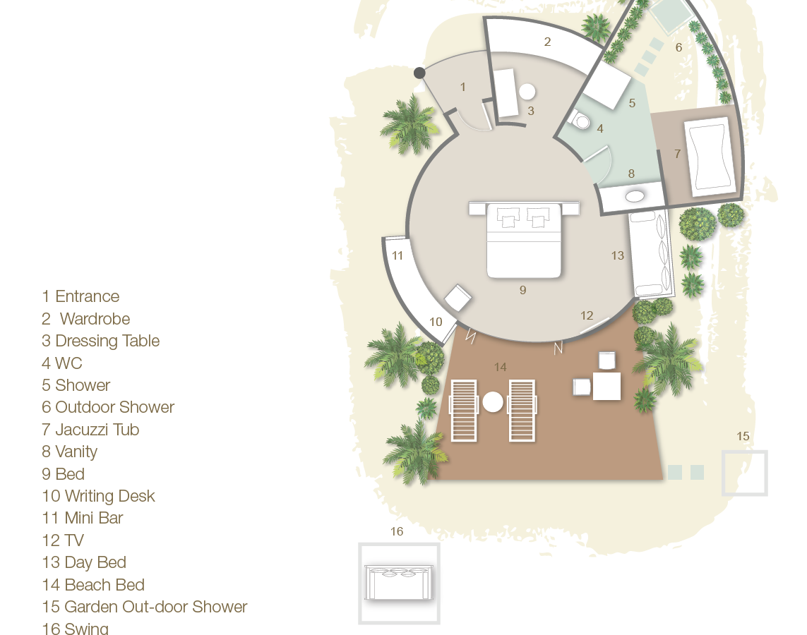 Sun Siyam Vilu Reef, Malediven, Jacuzzi Deluxe Beach Villa, Grundrisse