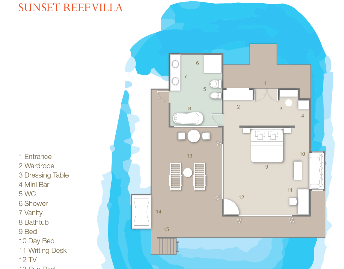 Sun Siyam Vilu Reef, Malediven, Sunset Reef Villa, Grundriss