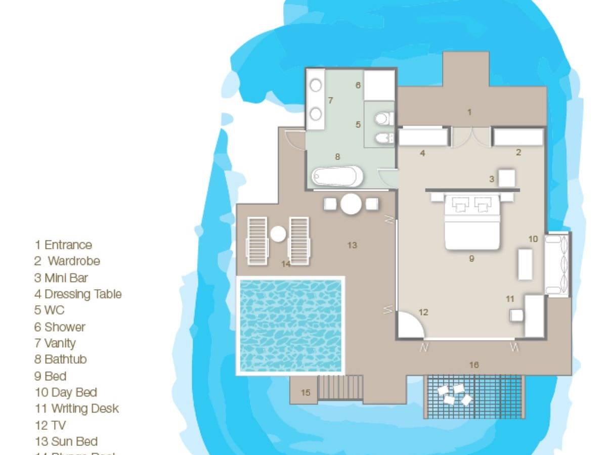 Sun Siyam Vilu Reef, Malediven, Water Villa with Pool, Grundriss