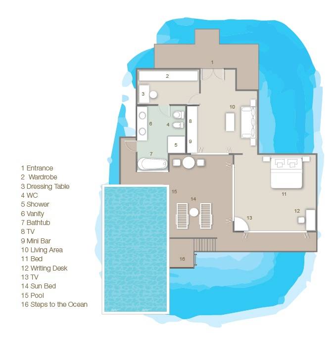 Sun Siyam Vilu Reef, Malediven, Grand Water Villa with Pool, Grundriss