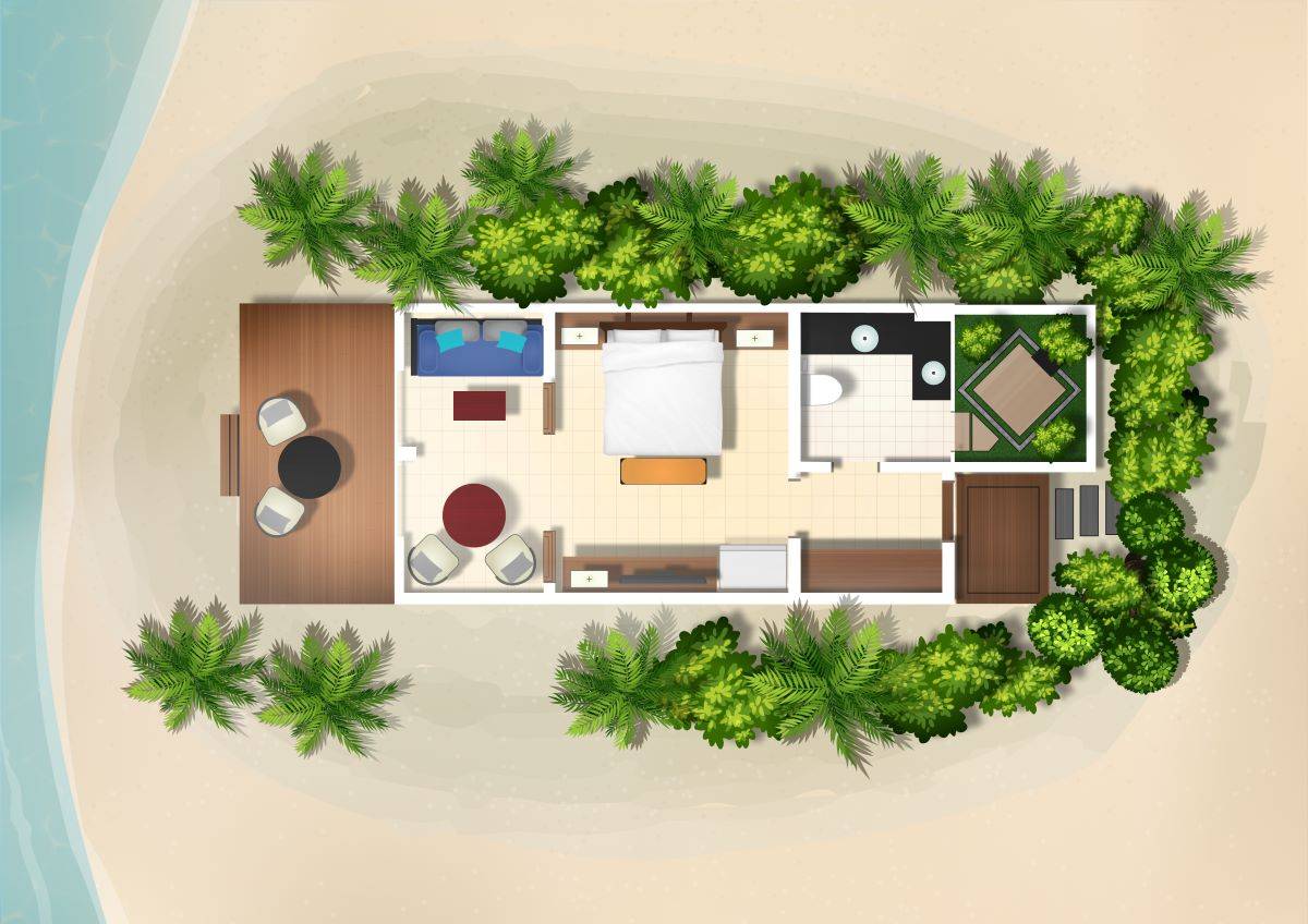 Dhawa Ihuru, Malediven, Beachfront Villa, Grundriss
