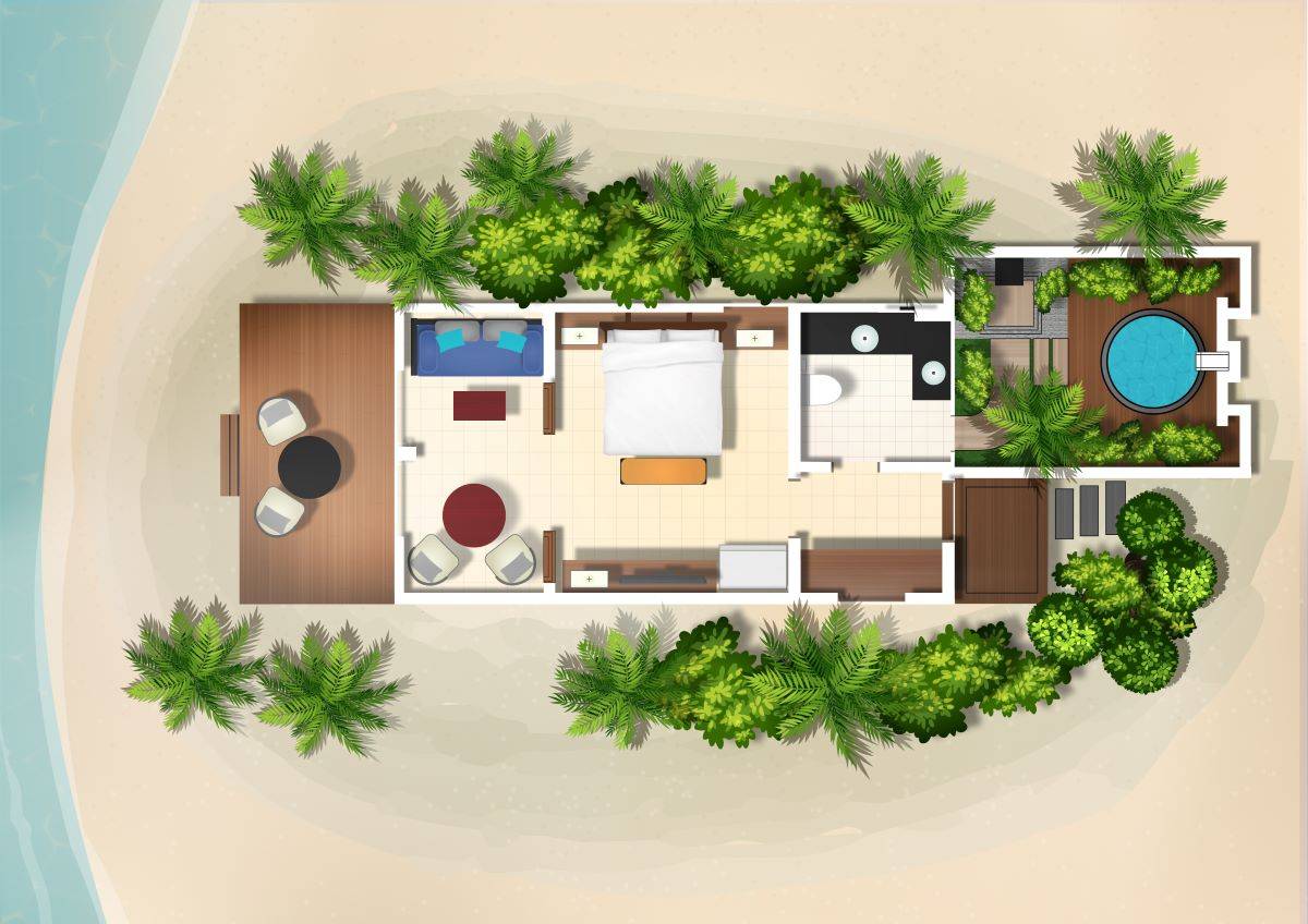 Dhawa Ihuru, Malediven, Beachfront Jet Pool Villa, Grundriss