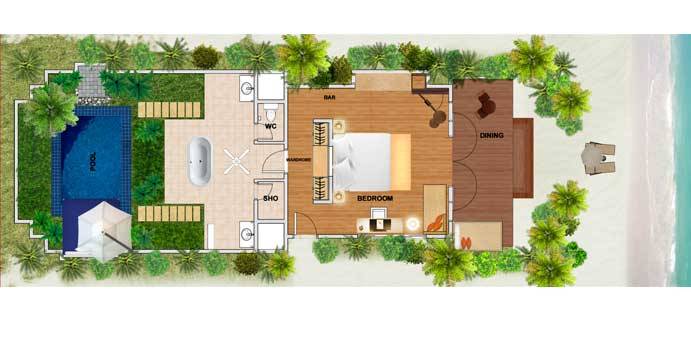 Grundriss, Beach Bungalow with Pool, Huvafen Fushi Maldives
