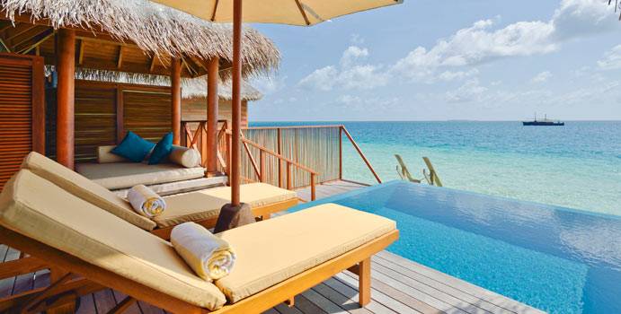 Terrasse mit Pool, Lagoon Bungalow with Pool, Huvafen Fushi Maldives