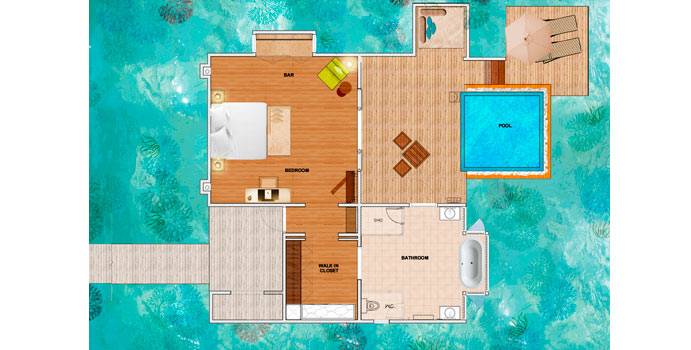 Grundriss, Lagoon Bungalow with Pool, Huvafen Fushi Maldives