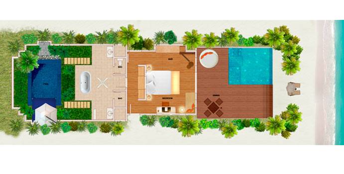 Grundriss, Deluxe Beach Bungalow with Pool, Huvafen Fushi Maldives