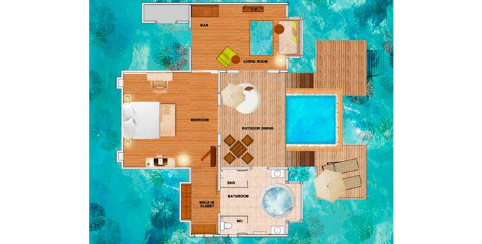 Grundriss, Ocean Bungalow with Pool, Huvafen Fushi Maldives