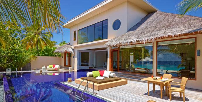 Pool und Terrasse, Two Bedroom Beach Pavilion with Pool, Huvafen Fushi Maldives