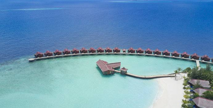 Luftaufnahme der Ocean Water Villas, Grand Park Kodhipparu