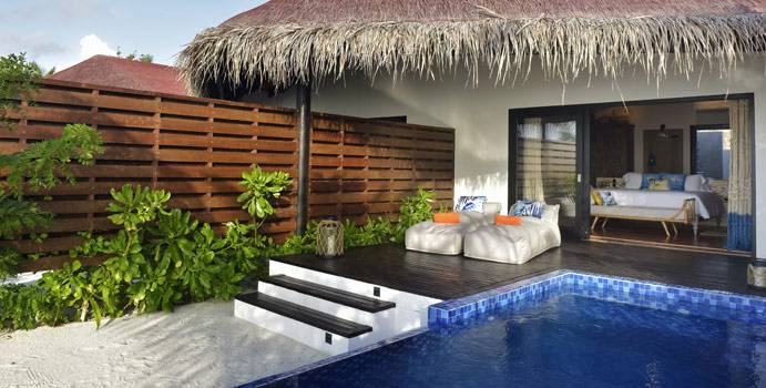 Terrasse und Pool, Beach Pool Villa, Grand Park Kodhipparu