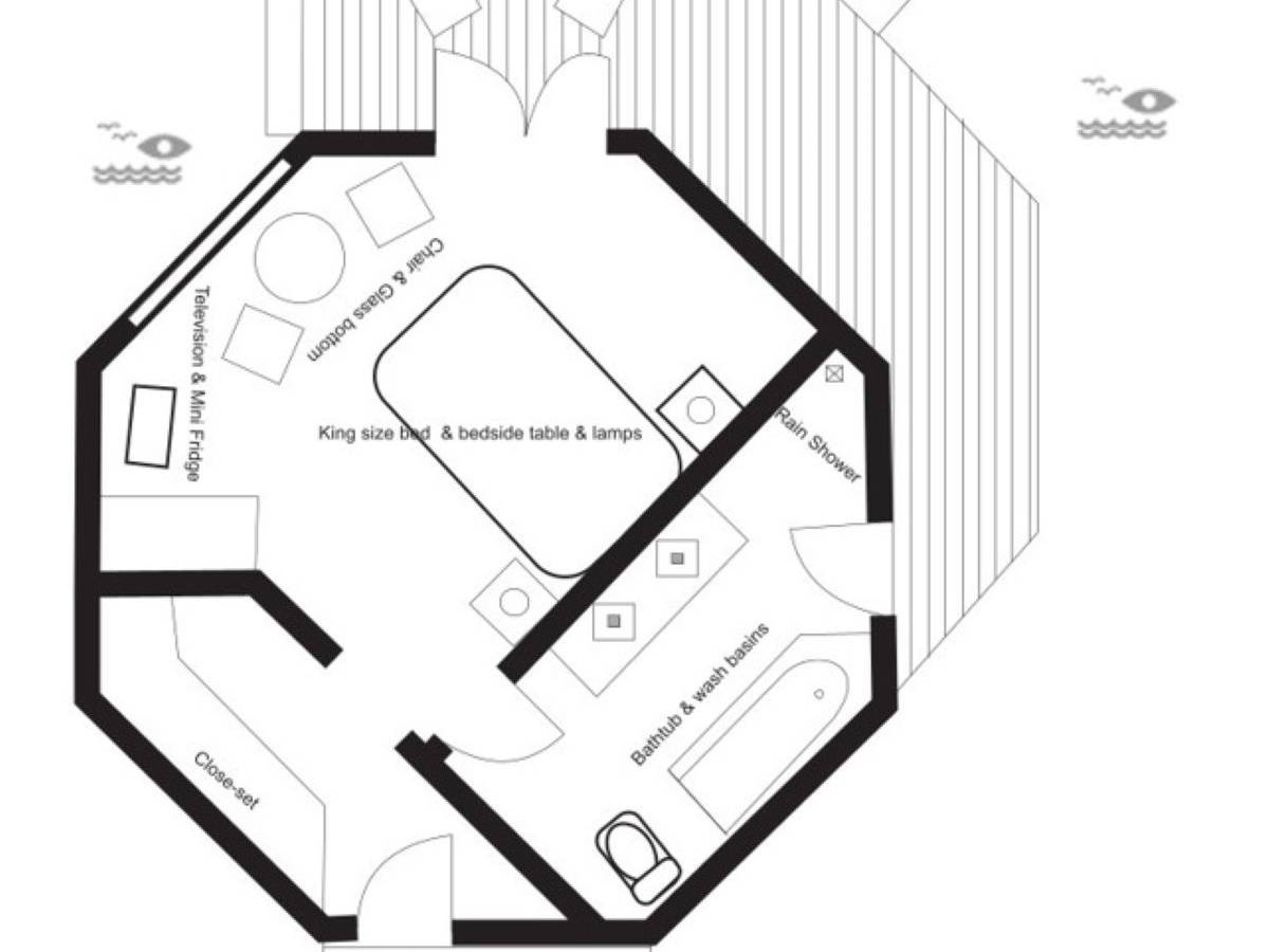 Thulhagiri Island Resort, Malediven, Water Bungalow, Grundriss