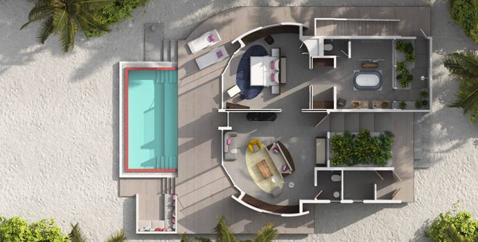 Floorpla, Beach Villa mit Pool, Jumeirah Maldives