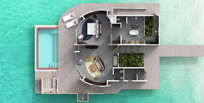 Floorplan, Water Villa mit Pool, Jumeirah Maldives
