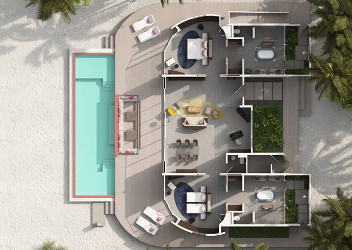 Floorplan, Two Bedroom Beach Residence, Jumeirah Maldives
