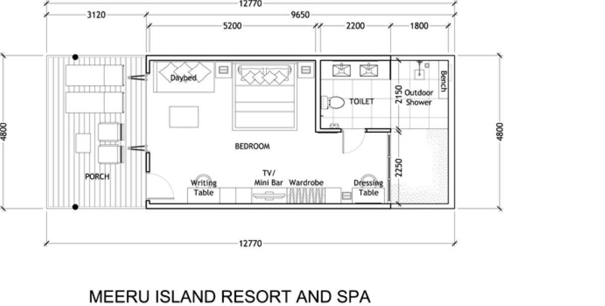 Meeru Island Resort, Malediven, Beach Villas, Grundriss