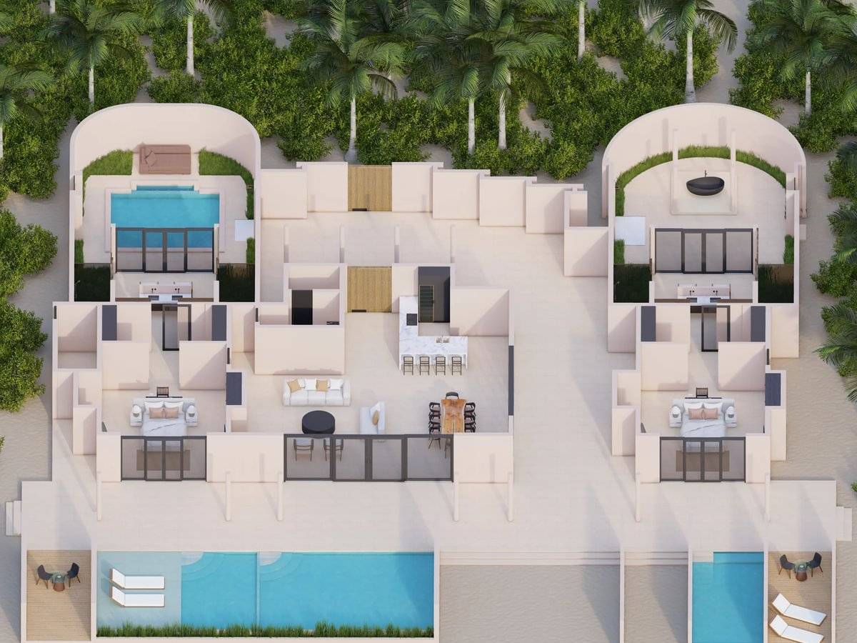 Villa Haven - Two Bedroom Residence with Two Beach Pools and Garden Pool - Floor Plan 2