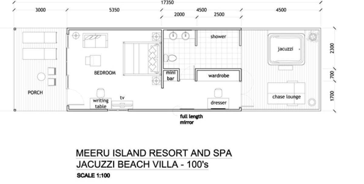 Meeru Island Resort, Malediven, Jacuzzi Beach Villas,  Grundriss