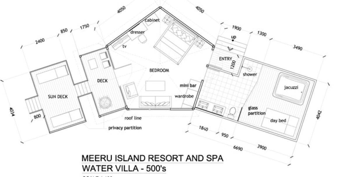 Meeru Island Resort, Malediven, Jacuzzi Water Villas, Grundriss