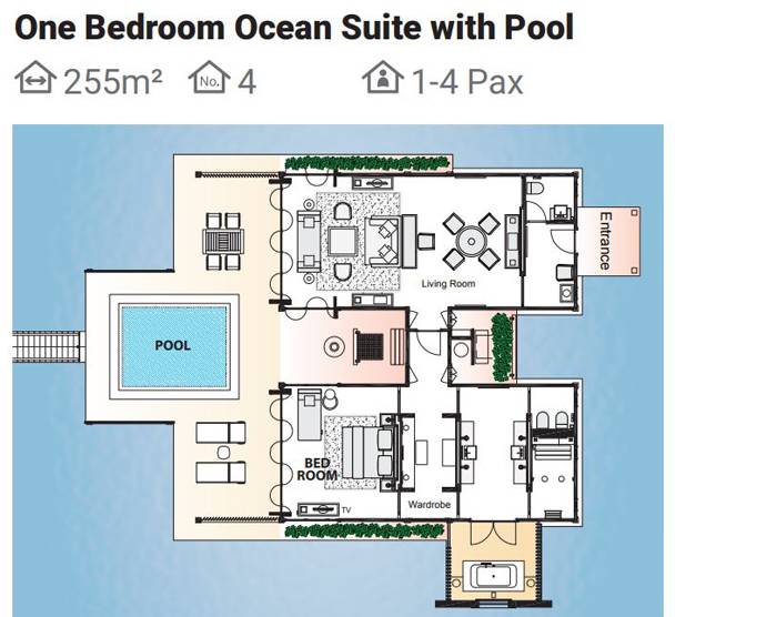 Grundriss, One Bedroom Ocean Suite with Pool, Paradise Island Resort & SPA