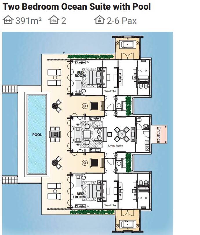 Grundriss, Two Bedroom Ocean Suite with Pool, Paradise Island Resort & SPA