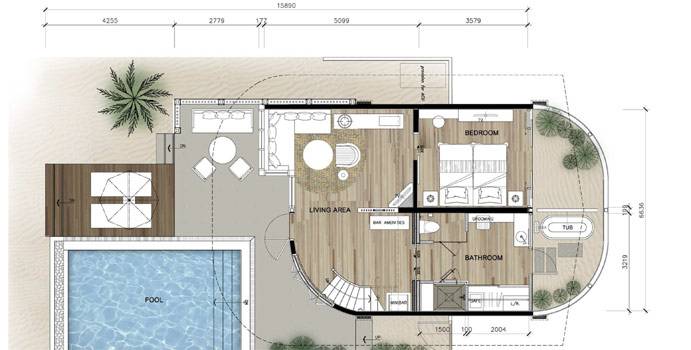 Grundriss, Luxury Beachfront Pool Villa, Centara Grand Island Resort & Spa