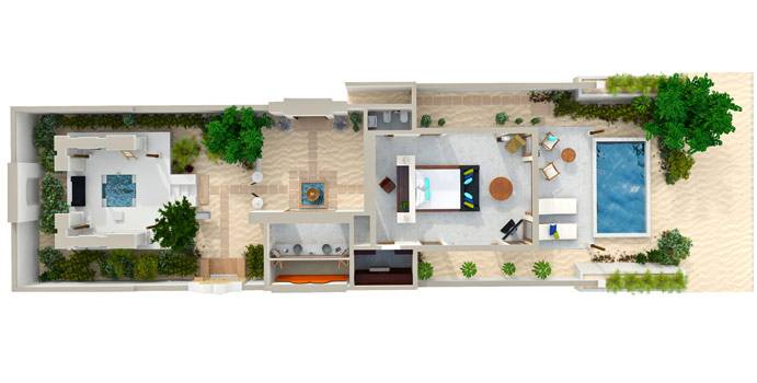 Grundriss, Deluxe Beach Villa, Conrad Maldives Rangali Island