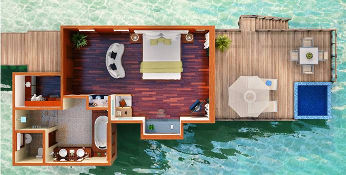 Grundriss, Water Villa, Conrad Maldives Rangali Island
