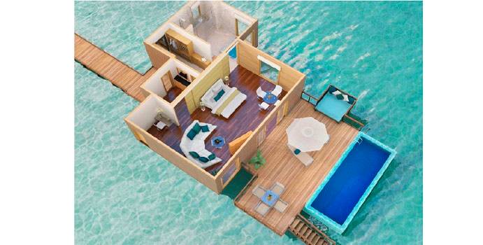 Grundriss, Premier Water Villa, Conrad Maldives Rangali Island