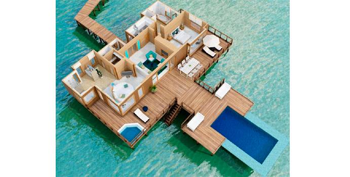 Grundriss, Sunset Water Villa, Conrad Maldives Rangali Island