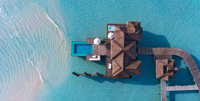 Luftaufnahme Sunset Water Villa, Conrad Maldives Rangali Island
