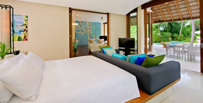 Schlafzimmer, Junior Beach Suite, Conrad Maldives Rangali Island