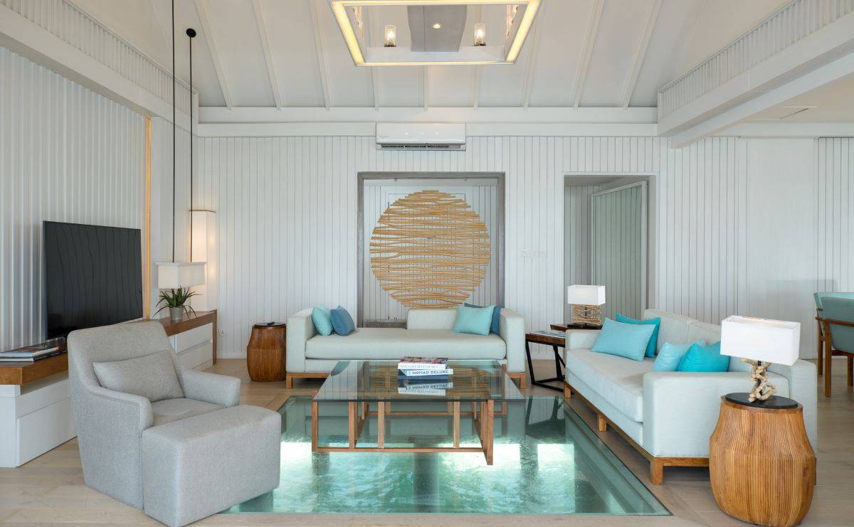 Lux* South Ari Atoll, Lux* Villa, Wohnbereich mit Glasboden