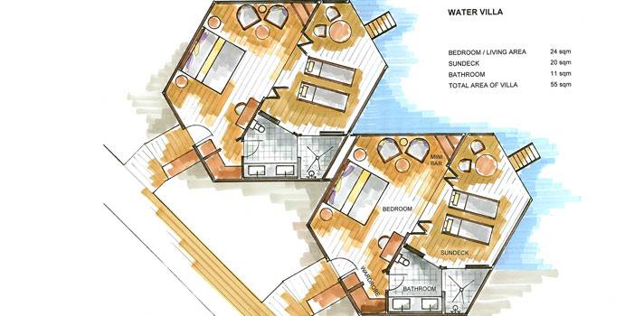 Grundriss, Water Villa, Mirihi Island Resort