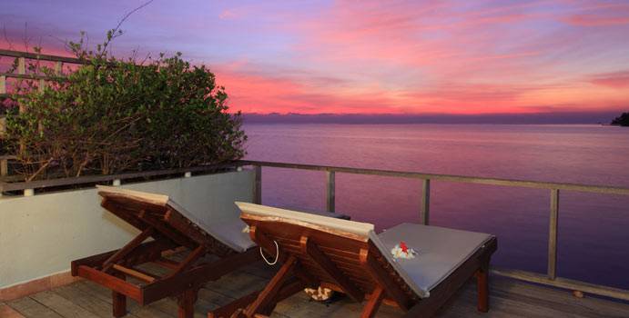 Sonnenuntergang am Water Bungalow, Sun Island Resort & SPA