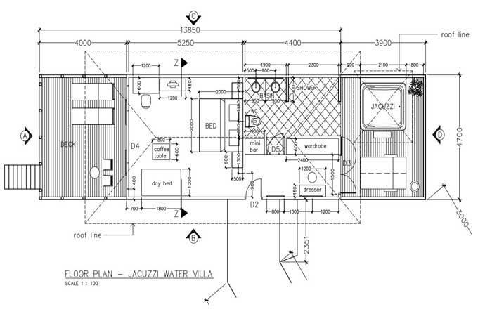 Vilamendhoo Island Resort, Malediven, Jacuzzi Water Villa, Grundriss